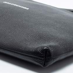 Pre Owned Balenciaga Black Leather Logo Wristlet Pouch