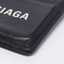 Pre Owned Balenciaga Black Leather Logo Print Card Holder