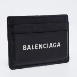 Pre Owned Balenciaga Black Leather Logo Print Card Holder