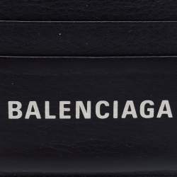 Pre Owned Balenciaga Black Leather Logo Print Card Holder