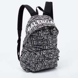 Balenciaga Black/White All Over Logo Print Nylon Backpack