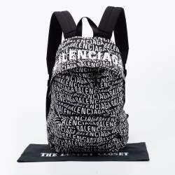 Balenciaga Black/White All Over Logo Print Nylon Backpack