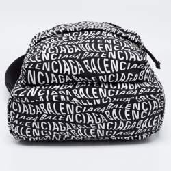 Balenciaga Black/White All Over Logo Print Nylon Backpack