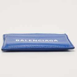 Pre Owned Balenciaga Blue Leather Logo Card Holder