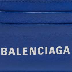 Pre Owned Balenciaga Blue Leather Logo Card Holder