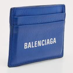 Pre Owned Balenciaga Blue Leather Logo Card Holder