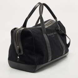 Balenciaga Black Canvas and Leather Logo Weekender