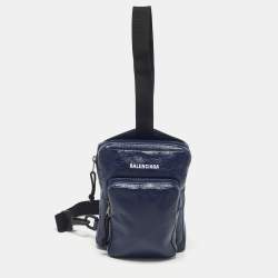 Pre Owned Balenciaga Blue Leather Explorer Crossbody Bag