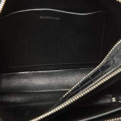 Pre Owned Balenciaga Black Croc Embossed Leather Wristlet Pouch