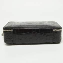 Pre Owned Balenciaga Black Croc Embossed Leather Wristlet Pouch