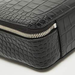 Pre Owned Balenciaga Black Croc Embossed Leather Wristlet Pouch