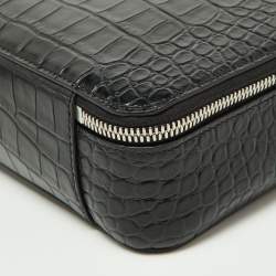Pre Owned Balenciaga Black Croc Embossed Leather Wristlet Pouch