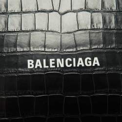 Pre Owned Balenciaga Black Croc Embossed Leather Wristlet Pouch