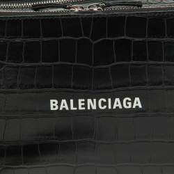 Pre Owned Balenciaga Black Croc Embossed Leather Wristlet Pouch