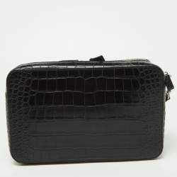 Pre Owned Balenciaga Black Croc Embossed Leather Wristlet Pouch