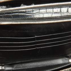 Pre Owned Balenciaga Black Croc Embossed Leather Wristlet Pouch