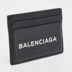 Pre Owned Balenciaga Black Leather Logo Card Holder