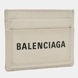 Pre Owned Balenciaga White Leather Logo Card Holder