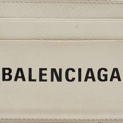 Pre Owned Balenciaga White Leather Logo Card Holder