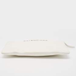 Pre Owned Balenciaga Off White Leather Logo Zip Pouch