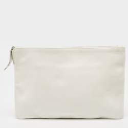 Pre Owned Balenciaga Off White Leather Logo Zip Pouch
