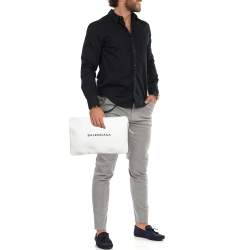 Pre Owned Balenciaga Off White Leather Logo Zip Pouch