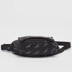 Pre Owned Balenciaga Black Nylon Logo Explorer Belt Bag