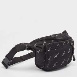 Pre Owned Balenciaga Black Nylon Logo Explorer Belt Bag