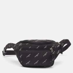 Pre Owned Balenciaga Black Nylon Logo Explorer Belt Bag