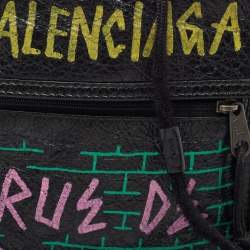 Balenciaga Black Crinkled Leather Graffiti Explorer Strap Pouch