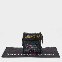 Balenciaga Black Crinkled Leather Graffiti Explorer Strap Pouch