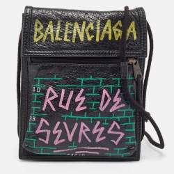 Balenciaga Black Crinkled Leather Graffiti Explorer Strap Pouch