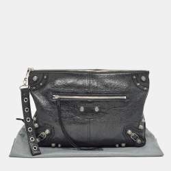 Pre Owned Balenciaga Black Leather Le Cagole Wristlet Pouch