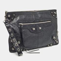 Pre Owned Balenciaga Black Leather Le Cagole Wristlet Pouch