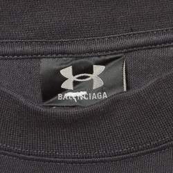 Pre Owned Balenciaga X Under Armour Black Logo Embroidered Cotton T-Shirt L