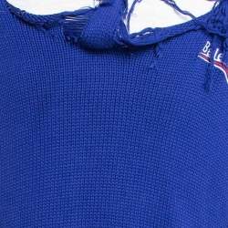مملوكة مسبقًا Balenciaga Blue Distressed Cotton Rib Layered Oversize Hoodie L