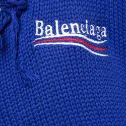 مملوكة مسبقًا Balenciaga Blue Distressed Cotton Rib Layered Oversize Hoodie L