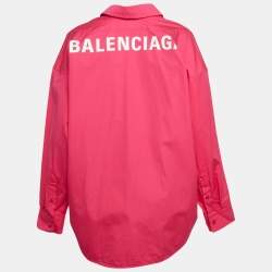 Pre Owned Balenciaga Pink Logo Print Cotton Oversized Shirt XS