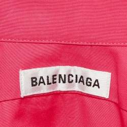 Pre Owned Balenciaga Pink Logo Print Cotton Oversized Shirt XS