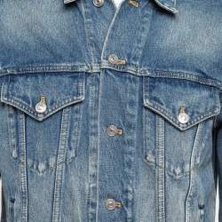 Pre Owned Balenciaga Blue 2017 Campaign Logo Denim Distressed Jacket L