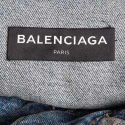 Pre Owned Balenciaga Blue 2017 Campaign Logo Denim Distressed Jacket L