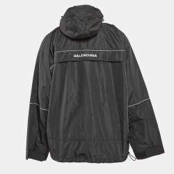 Balenciaga Black Logo Embroidered Ripstop Synthetic Oversize Hoodie S