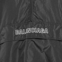 Balenciaga Black Logo Embroidered Ripstop Synthetic Oversize Hoodie S