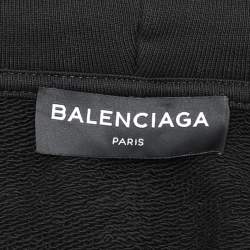 Pre Owned Balenciaga Black Cotton Knit Logo Zip Hoodie S