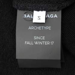 Pre Owned Balenciaga Black Cotton Knit Logo Zip Hoodie S