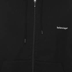 Pre Owned Balenciaga Black Cotton Knit Logo Zip Hoodie S
