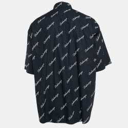 Balenciaga Navy Blue Monogram Print Button Front Oversize Shirt M