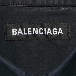 Balenciaga Navy Blue Monogram Print Button Front Oversize Shirt M