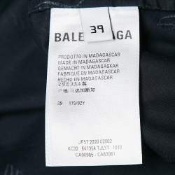Balenciaga Navy Blue Monogram Print Button Front Oversize Shirt M