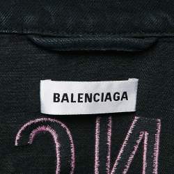 Pre Owned Balenciaga Navy Blue Embroidered Denim Jacket S